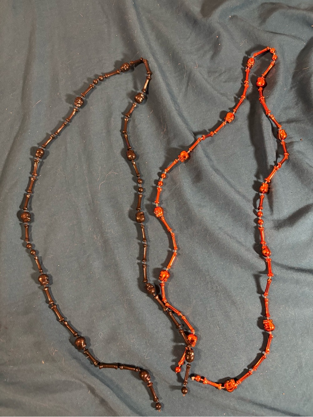 Halloween Skeleton Head Necklaces Set of 2 — Black & Orange Spooky Accessories